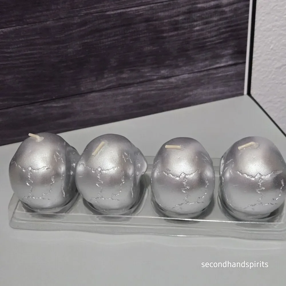 Christian Siriano New York Silver Skull Candles Set 4 Halloween Goth Decor
